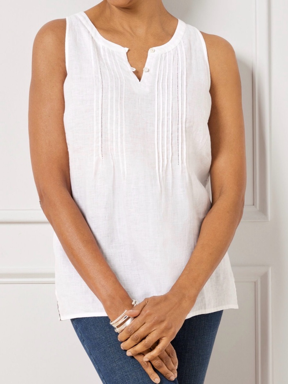 SOLD- Talbots NWOT Linen Pintuck Yoke Shell Tank - Picture 2 of 7